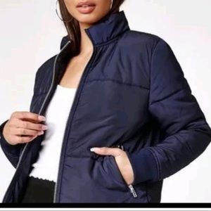 Kendall and Kylie zip up puffer jacket coat navy blue XS